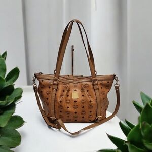 🤎▪️MCM ▪️Cognac Brown  Leather  2 Way  Crossbody Tote Bag